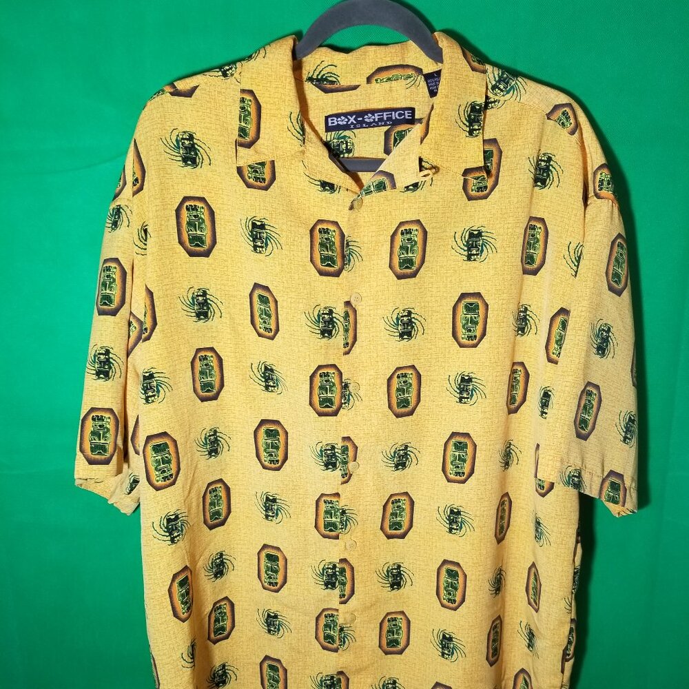 Vintage 90s Box Office Island Hawaiian Button Men Large Tiki Cruise Island Aloha